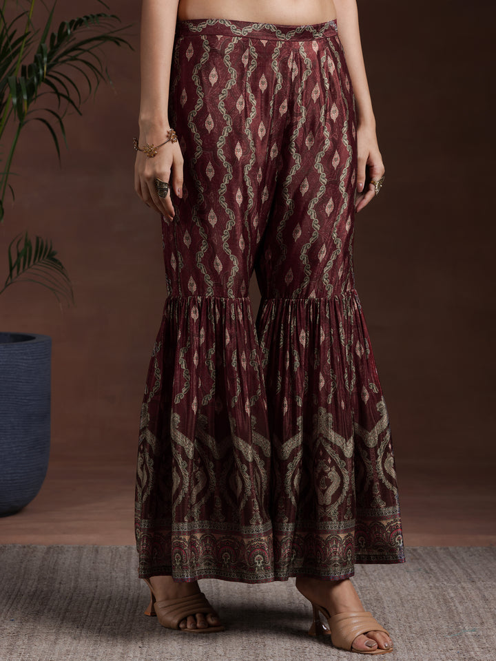 Brown Printed Silk Blend Straight Suit With Dupatta