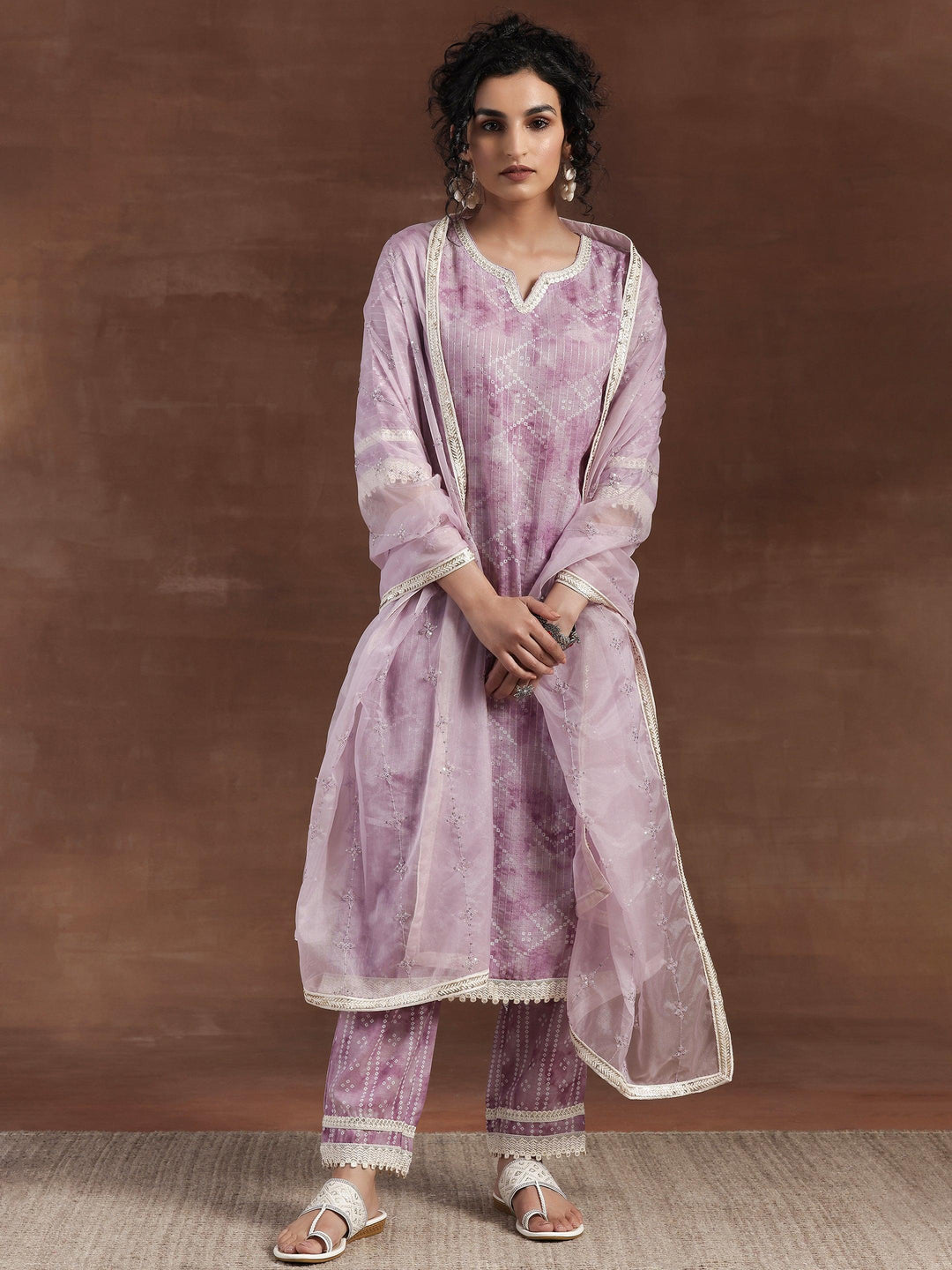 Purple Printed Cotton Straight Suit With Dupatta