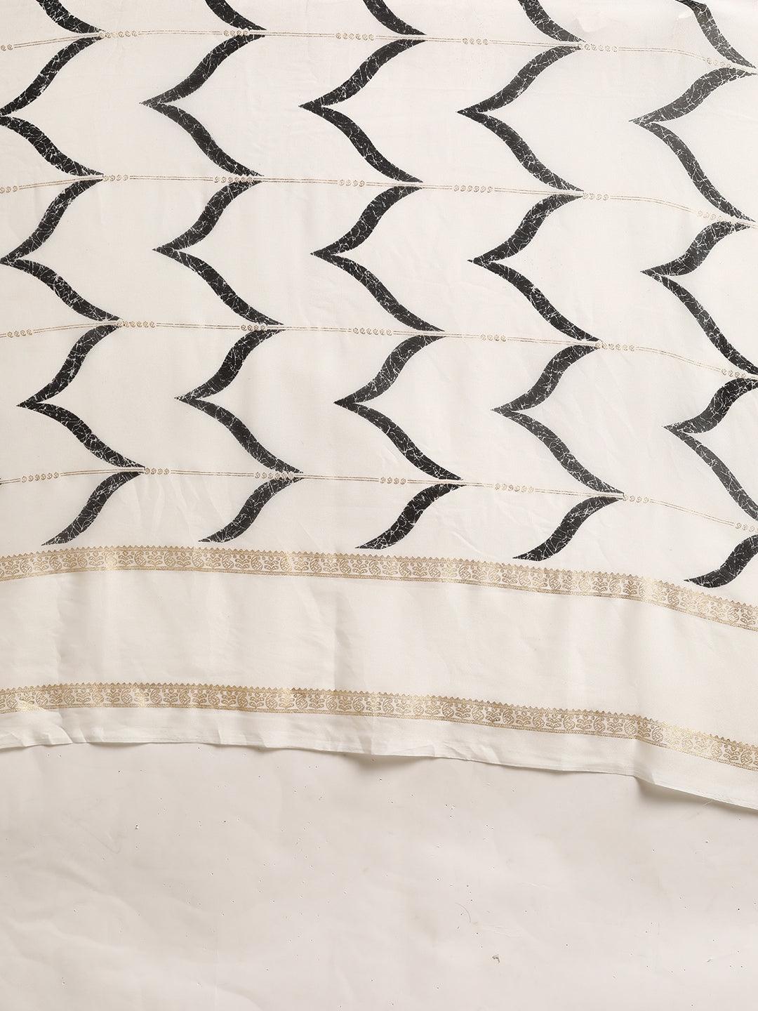 White Printed Chiffon Saree - ShopLibas