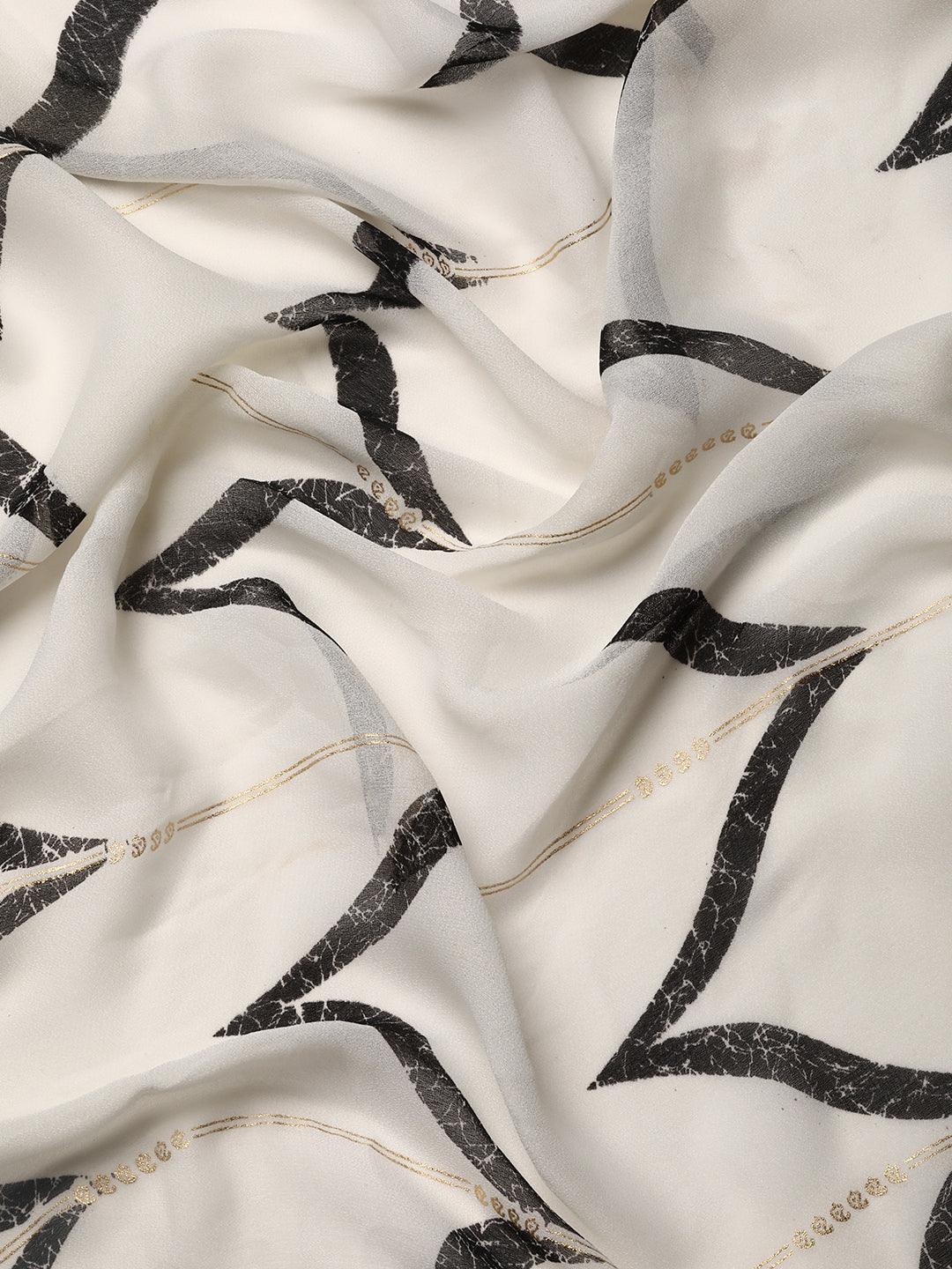 White Printed Chiffon Saree - ShopLibas