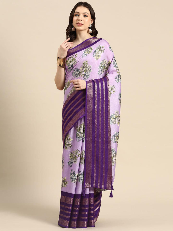 Lavender Printed Silk Blend Saree
