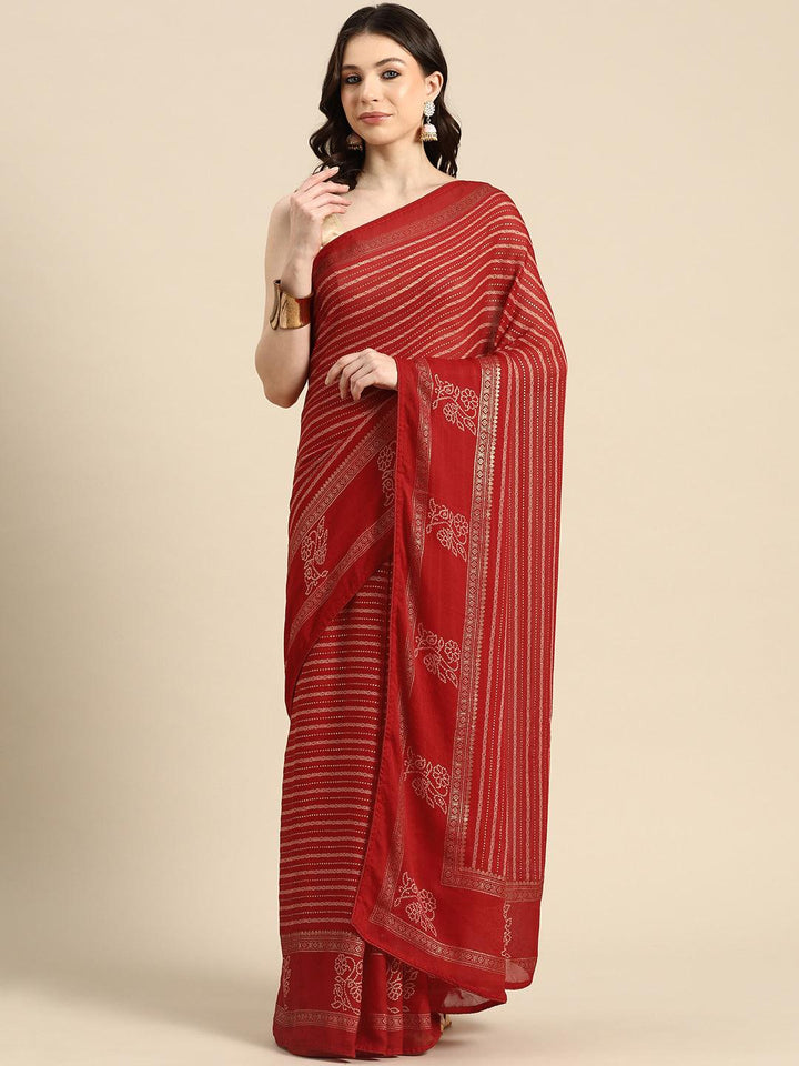 Red Printed Georgette Saree