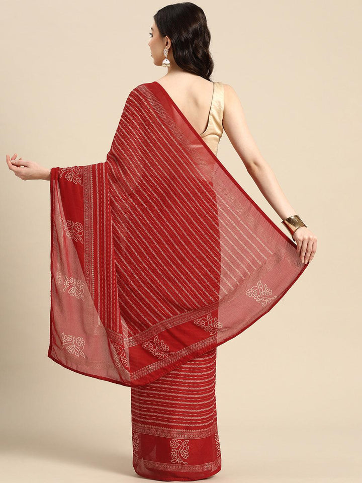 Red Printed Georgette Saree