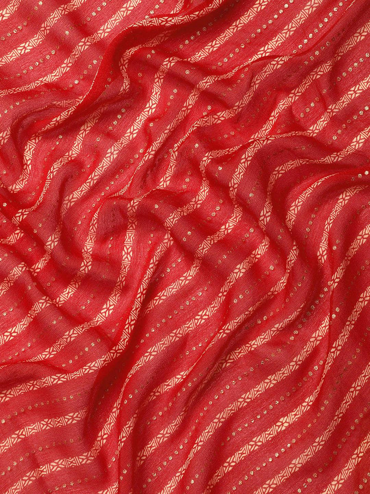Red Printed Georgette Saree