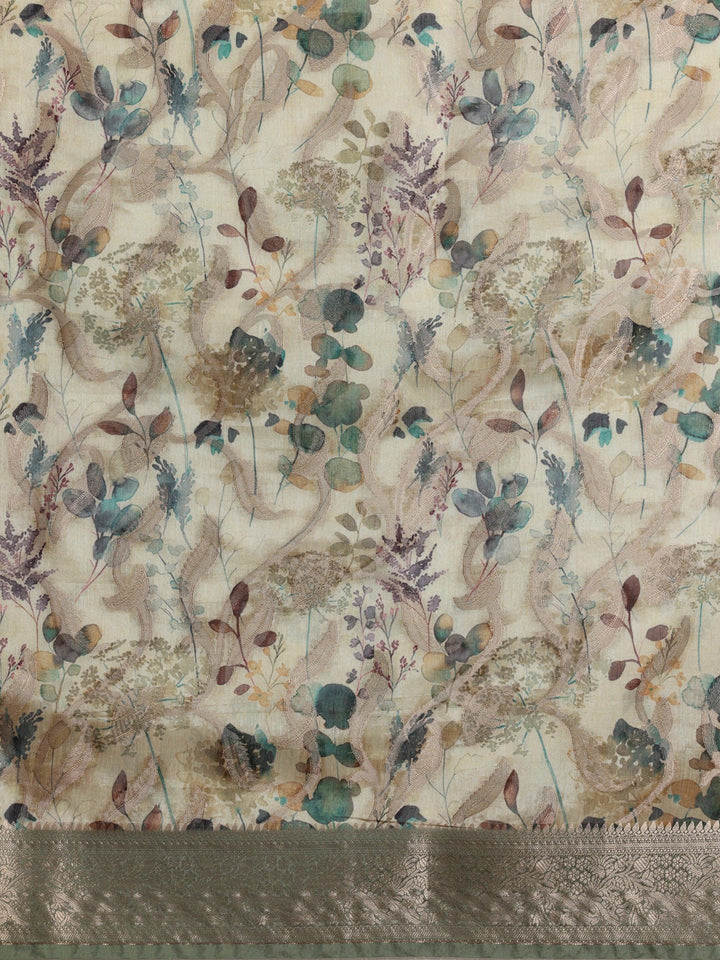 Green Woven Design Brocade Saree With Unstitched Blouse Piece