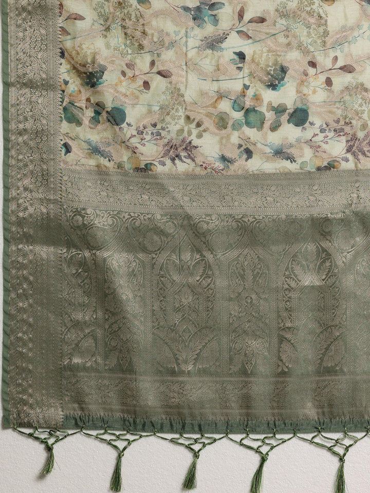 Green Woven Design Brocade Saree With Unstitched Blouse Piece