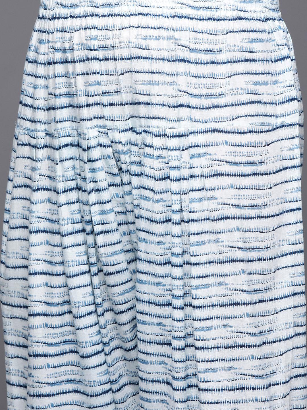 Plus Size Blue Printed Cotton Straight Kurta With Salwar Dupatta - ShopLibas