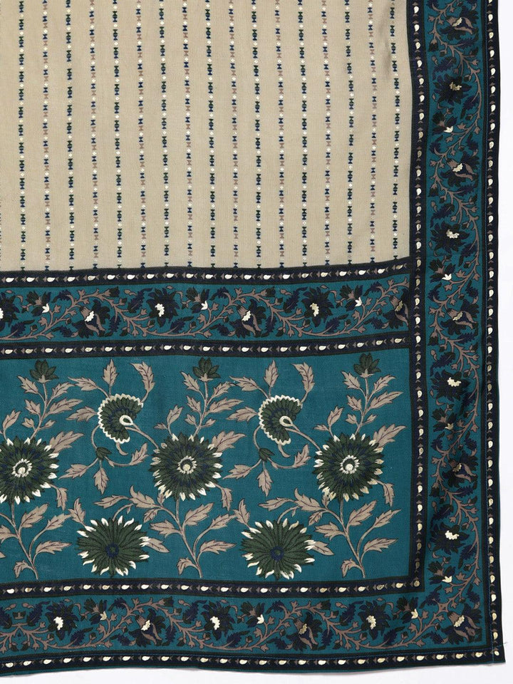 Plus Size Blue Yoke Design Silk Blend Straight Suit With Dupatta