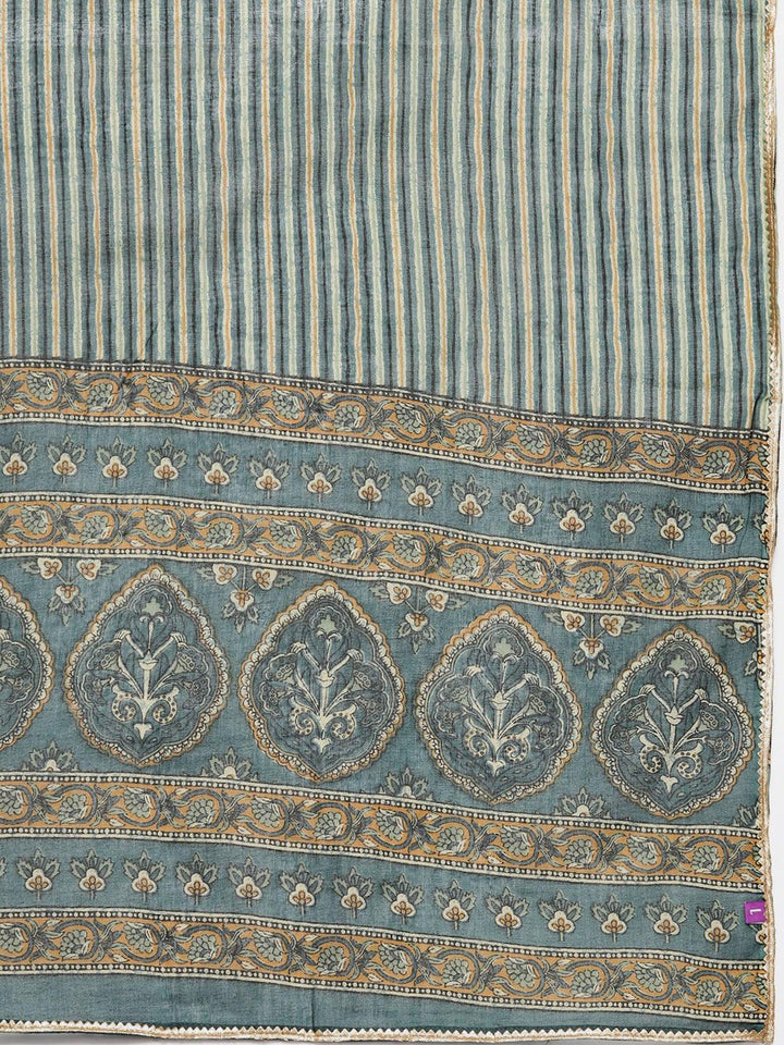 Plus Size Green Printed Cotton Straight Suit With Dupatta