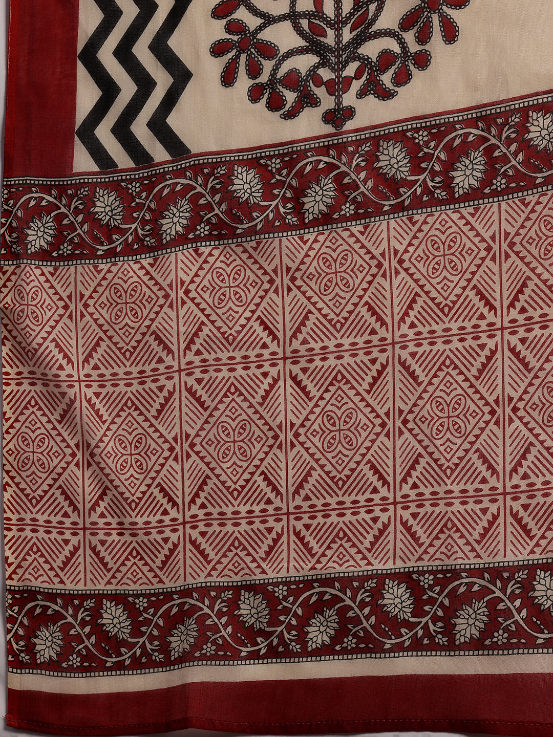 Plus Size Maroon Printed Cotton Straight Suit With Dupatta