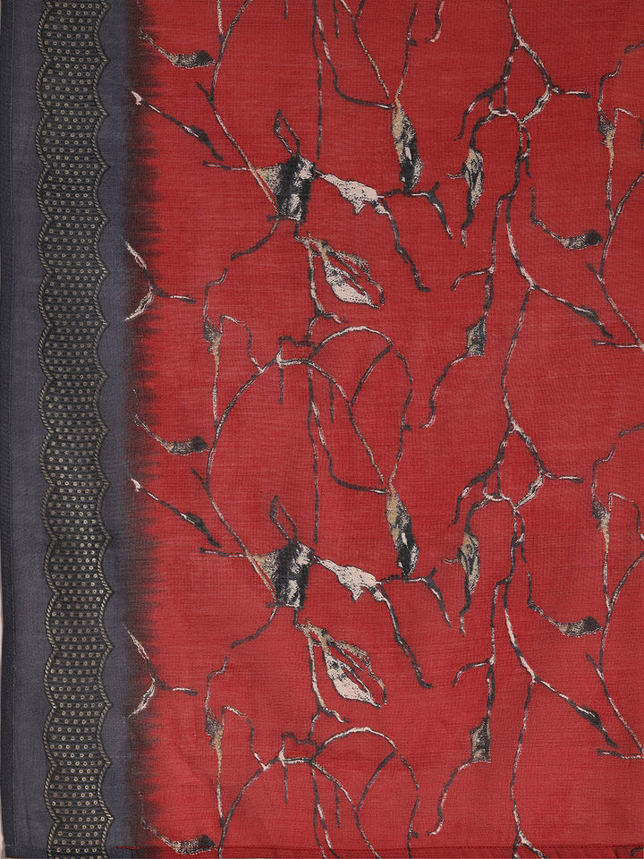 Plus Size Grey Printed Silk Blend Straight Suit With Dupatta