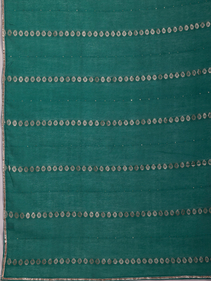 Plus Size Green Yoke Design Silk Blend Straight Suit With Dupatta