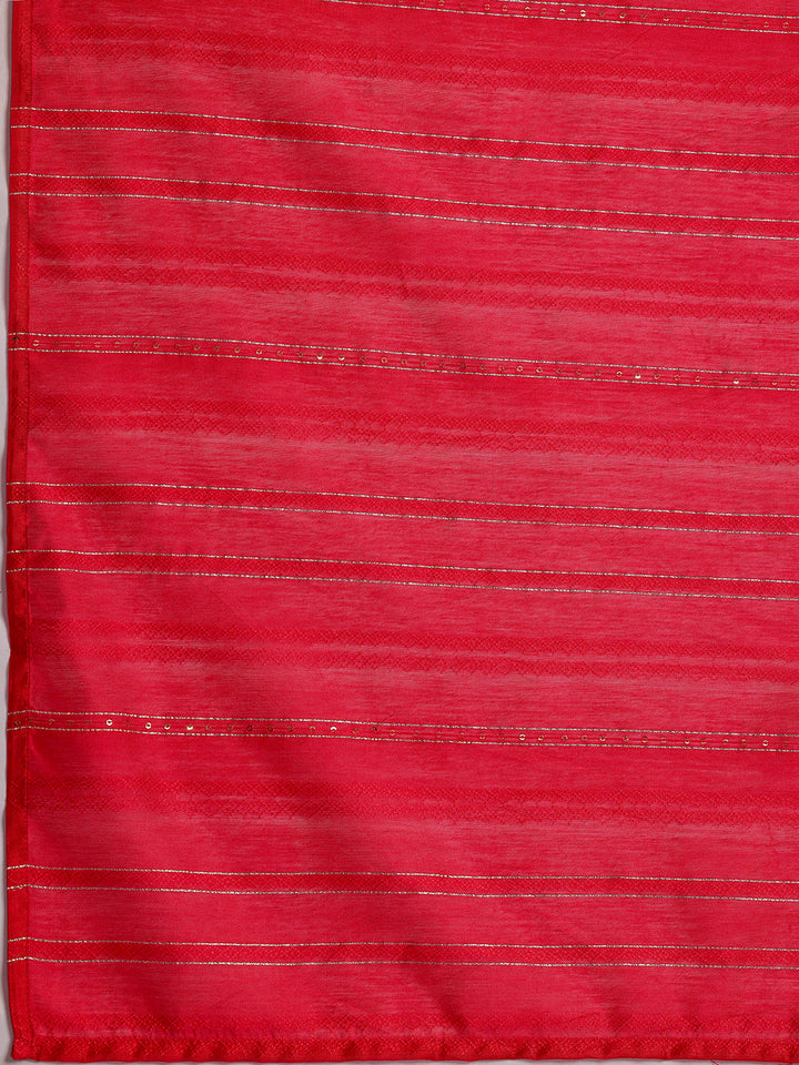 Plus Size Pink Yoke Design Silk Blend Straight Suit With Dupatta