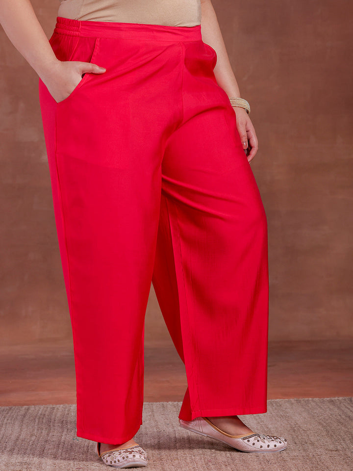 Plus Size Pink Embroidered Silk Blend Straight Suit With Dupatta