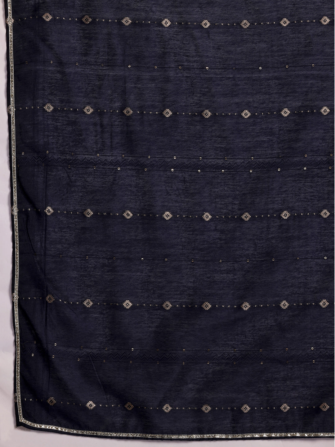 Plus Size Navy Blue Yoke Design Silk Blend Straight Suit With Dupatta