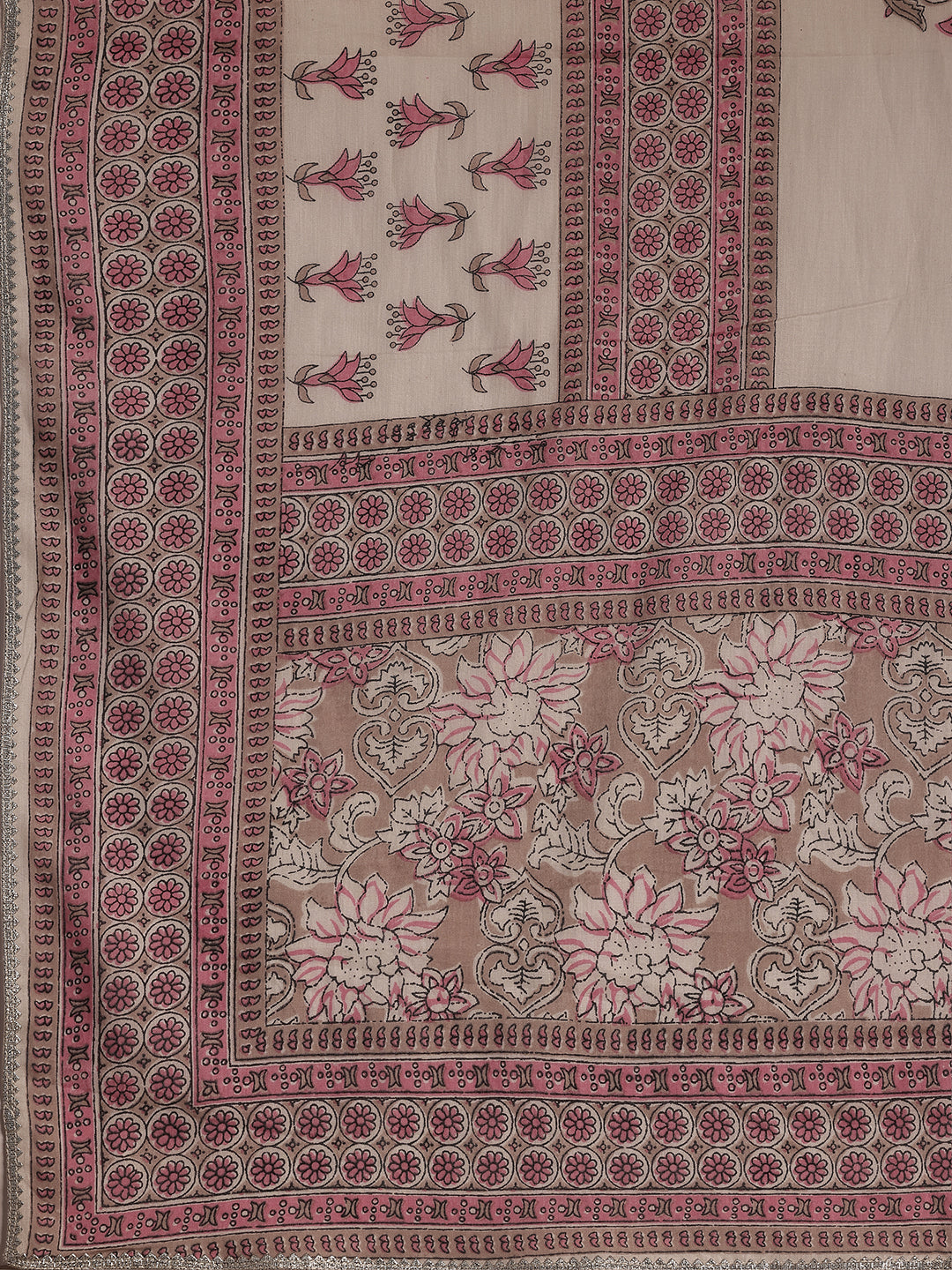 Plus Size Pink Printed Cotton Straight Suit With Dupatta