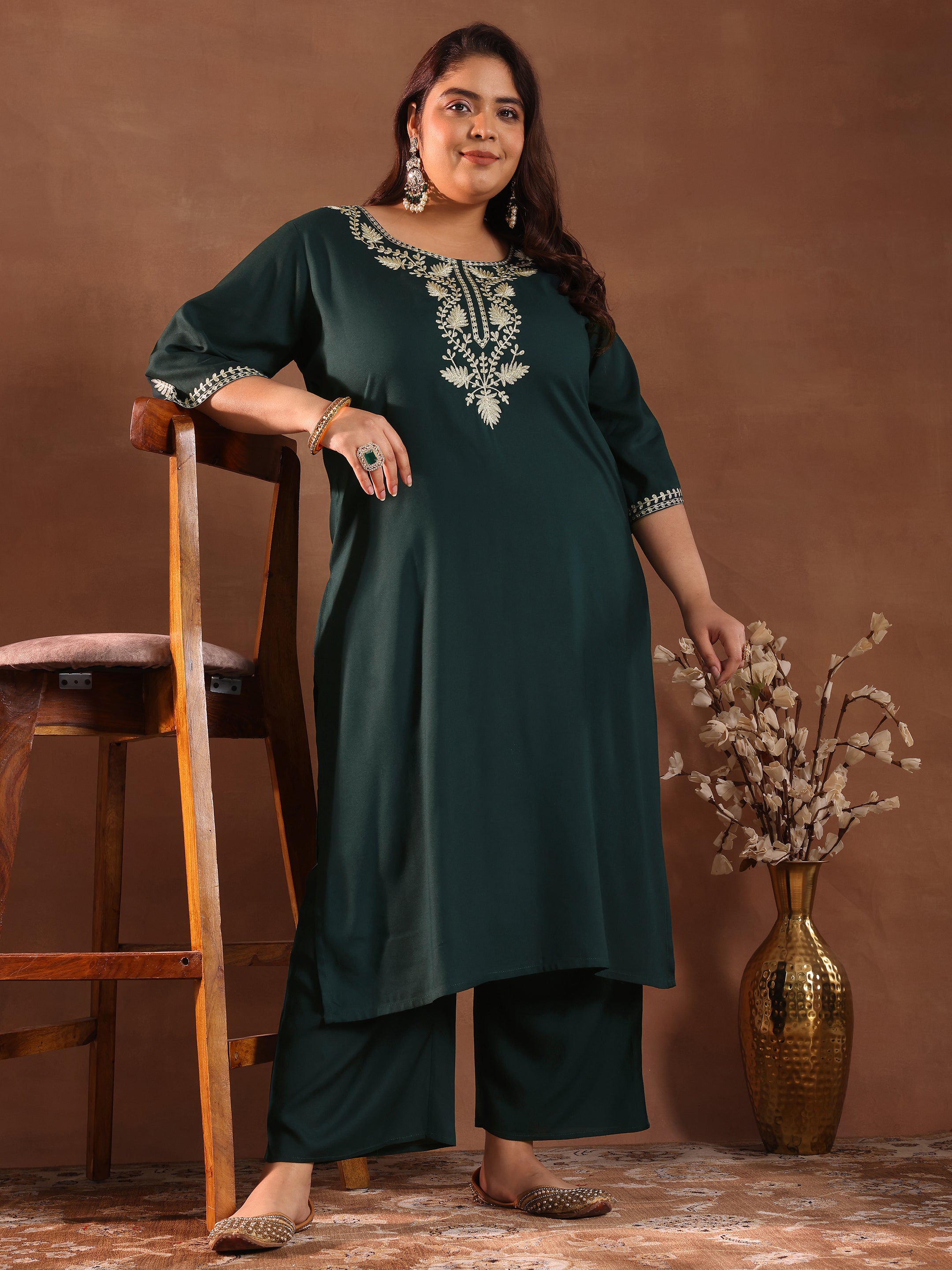 Yellow A-Line Placement Print Plus Size Winter kurta main image 0