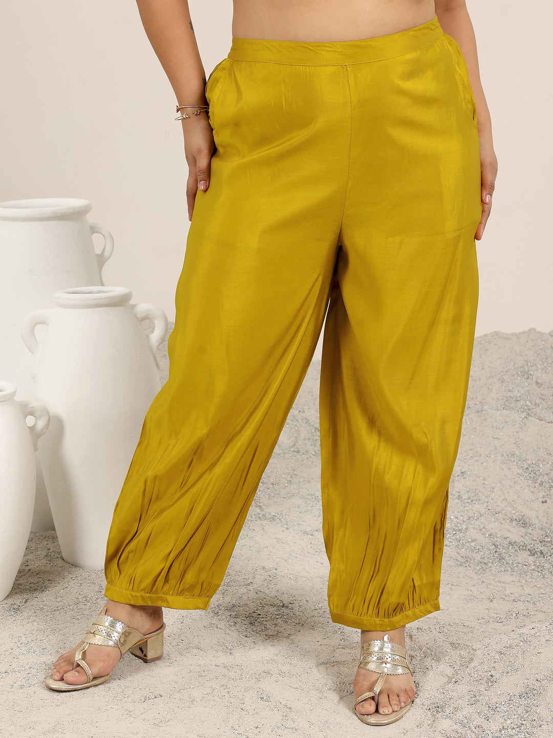 Plus Size Mustard Yoke Design Silk Blend Straight Suit Set With Dupatta