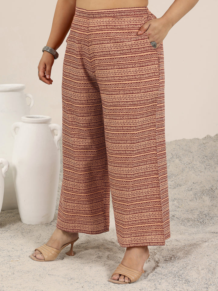 Plus Size Maroon Printed Cotton Straight Suit Set With Dupatta