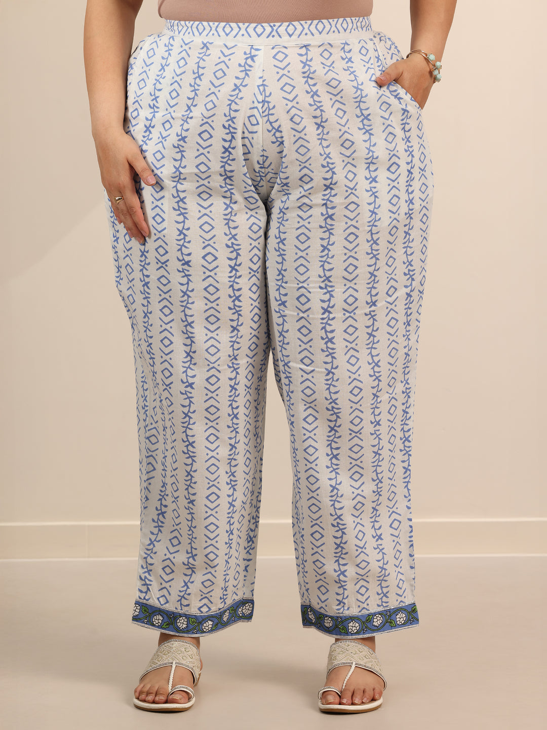 Plus Size Lavender Printed Cotton Straight Suit Set With Dupatta