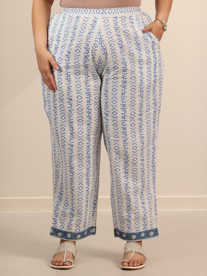 Plus Size Lavender Printed Cotton Straight Suit Set With Dupatta