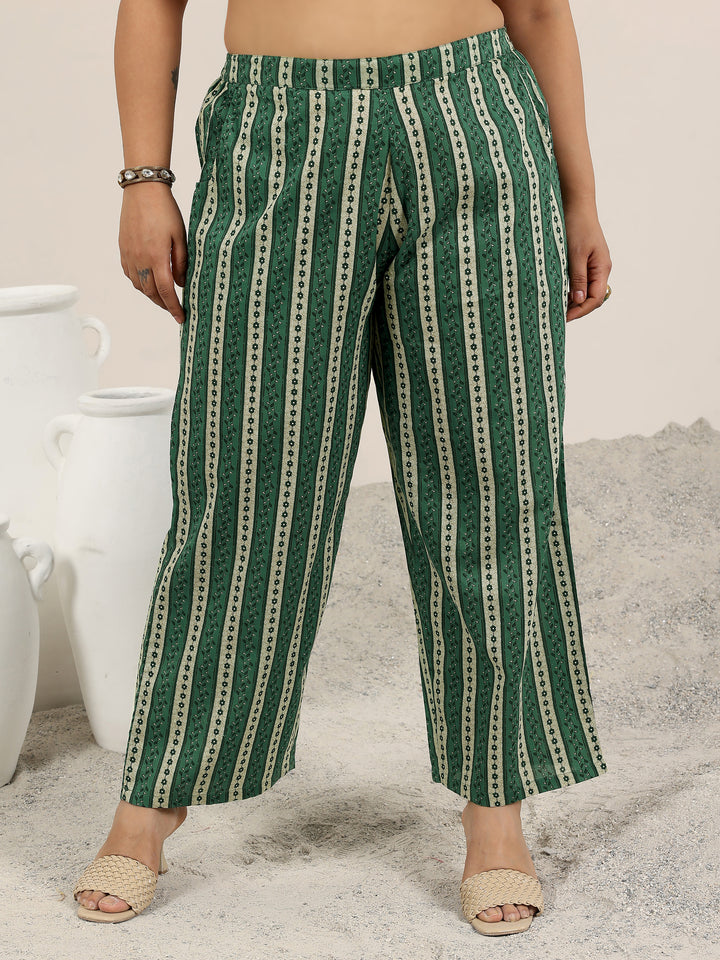 Plus Size Green Printed Cotton Straight Kurta Set