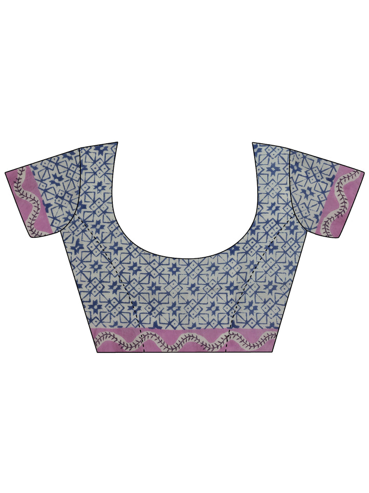 Off White Printed Cotton Saree With Unstitched Blouse Piece