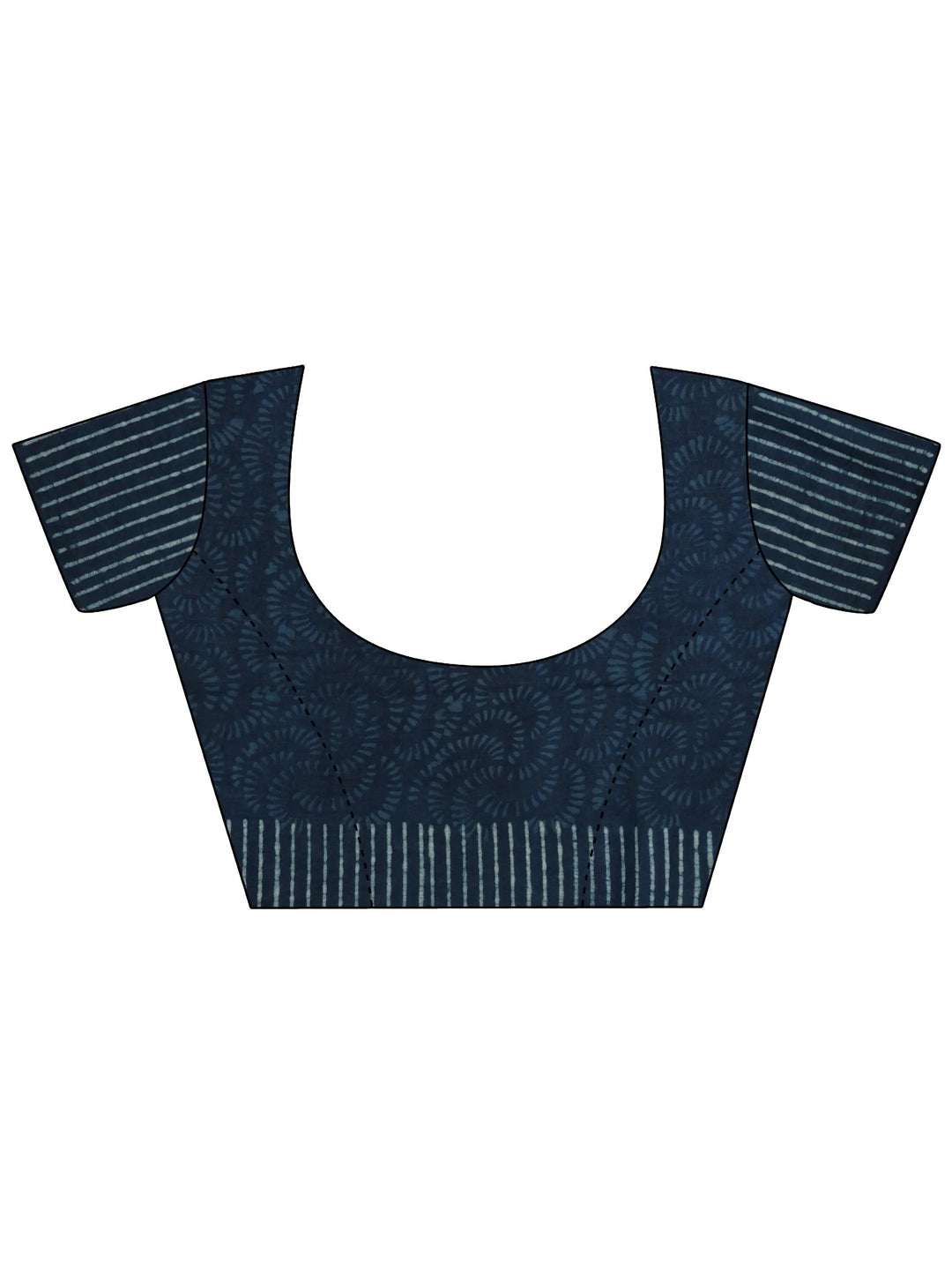Indigo Printed Cotton Saree With Unstitched Blouse Piece