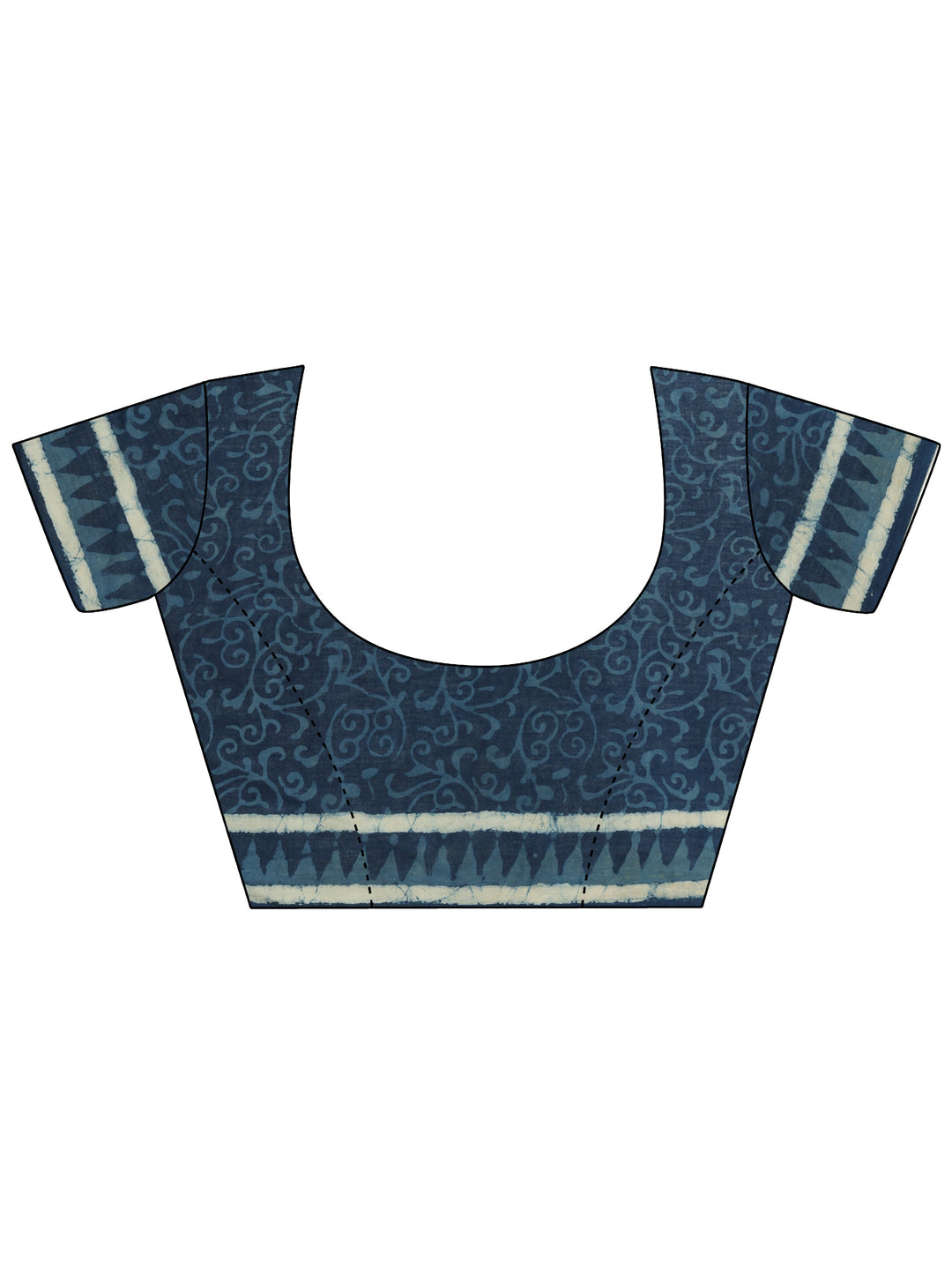 Indigo Printed Cotton Saree With Unstitched Blouse Piece