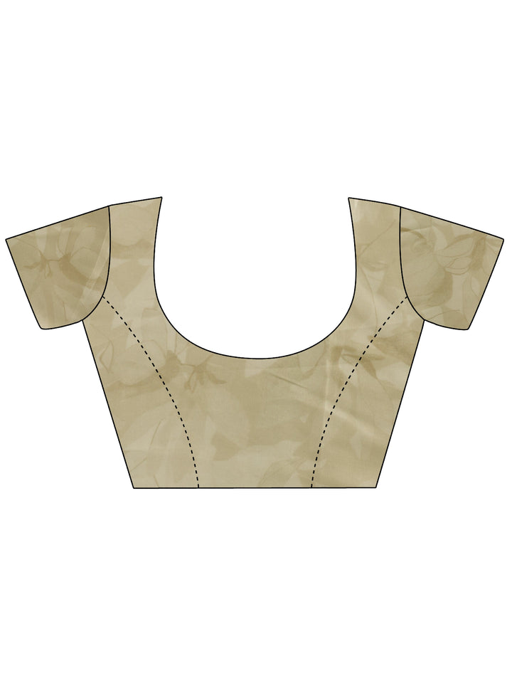 Beige Printed Poly Chiffon Saree With Unstitched Blouse Piece