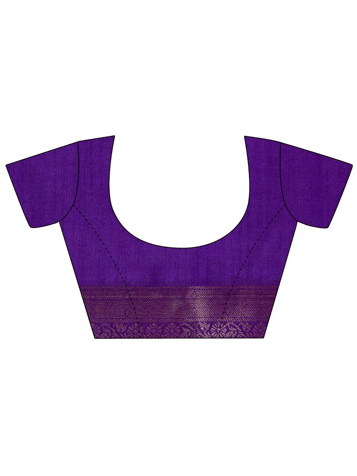 Purple Printed Silk Blend Saree With Unstitched Blouse Piece