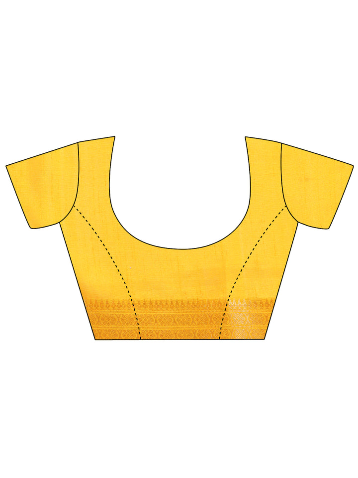 Mustard Printed Silk Blend Saree With Unstitched Blouse Piece