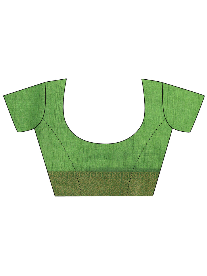 Green Printed Silk Blend Saree With Unstitched Blouse Piece