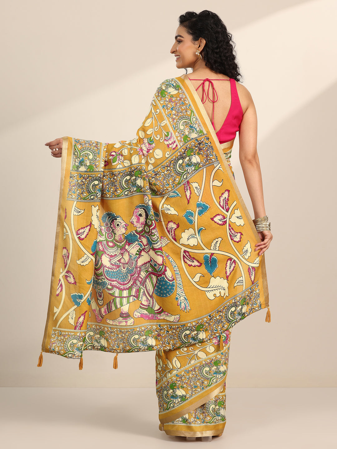 Mustard Printed Georgette Saree With Unstitched Blouse Piece