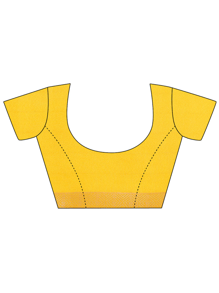 Yellow Printed Georgette Saree With Unstitched Blouse Piece