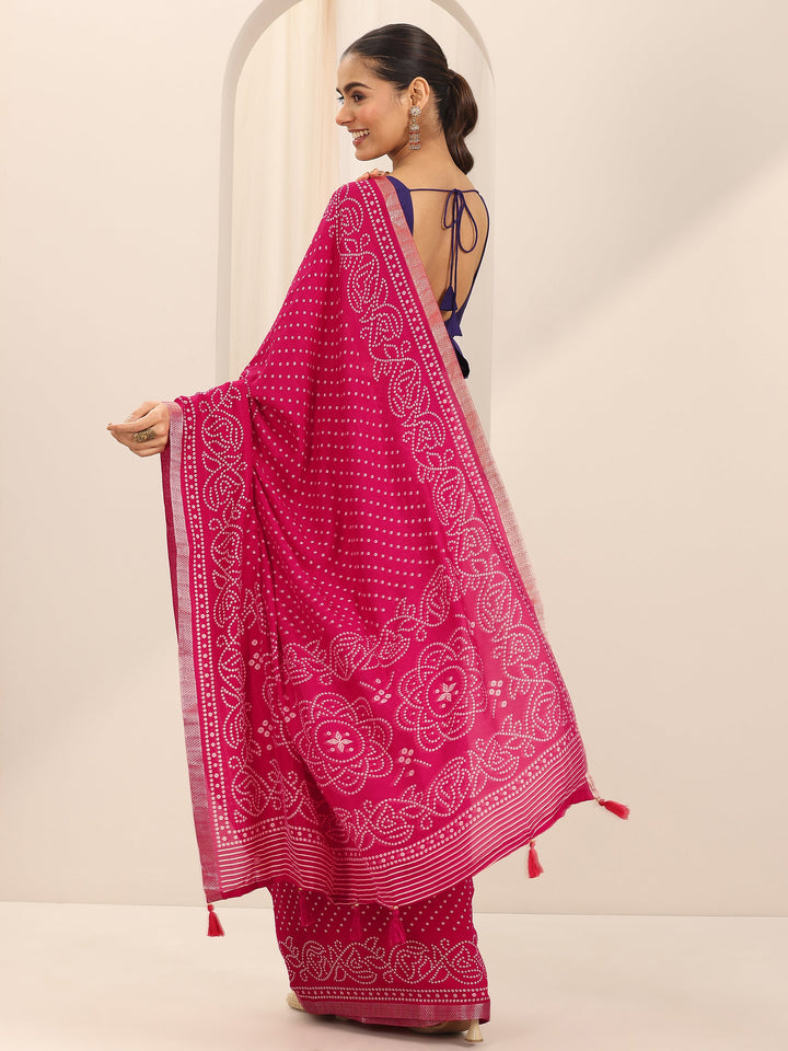 Pink Printed Georgette Saree With Unstitched Blouse Piece