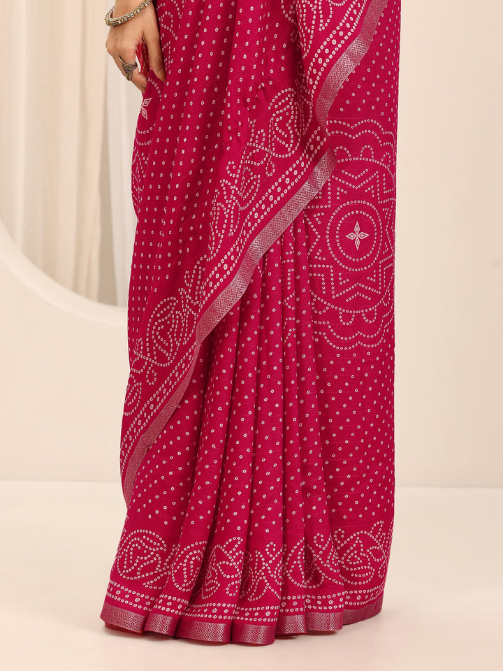 Pink Printed Georgette Saree With Unstitched Blouse Piece