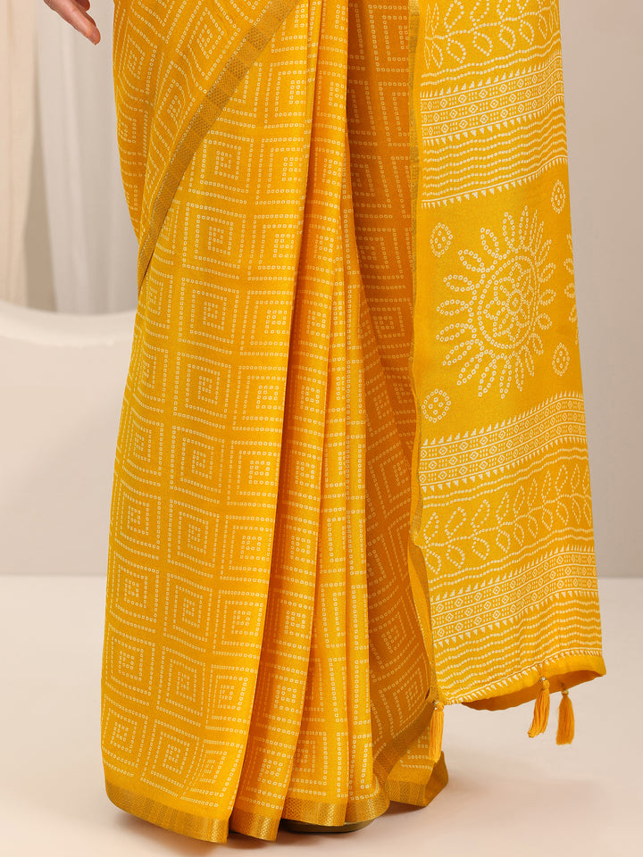 Yellow Printed Georgette Saree With Unstitched Blouse Piece