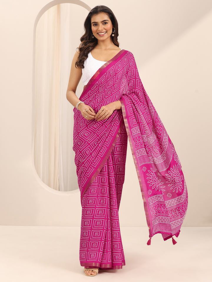 Pink Printed Bandhani Georgette Saree With Unstitched Blouse Piece