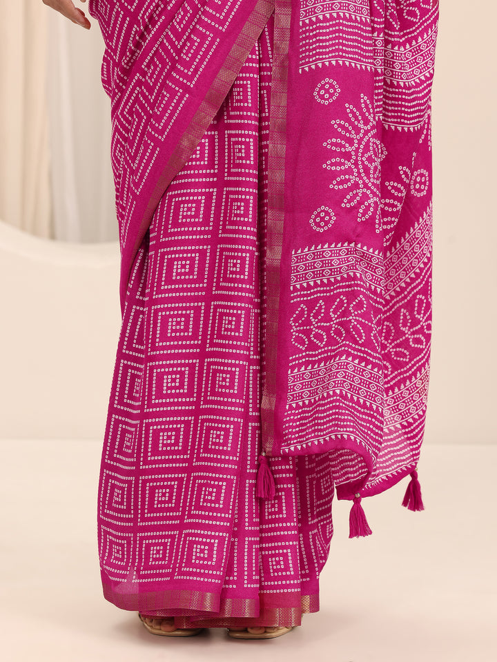 Pink Printed Bandhani Georgette Saree With Unstitched Blouse Piece