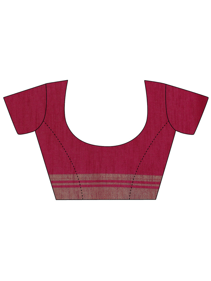 Pink Printed Silk Blend Saree With Unstitched Blouse Piece