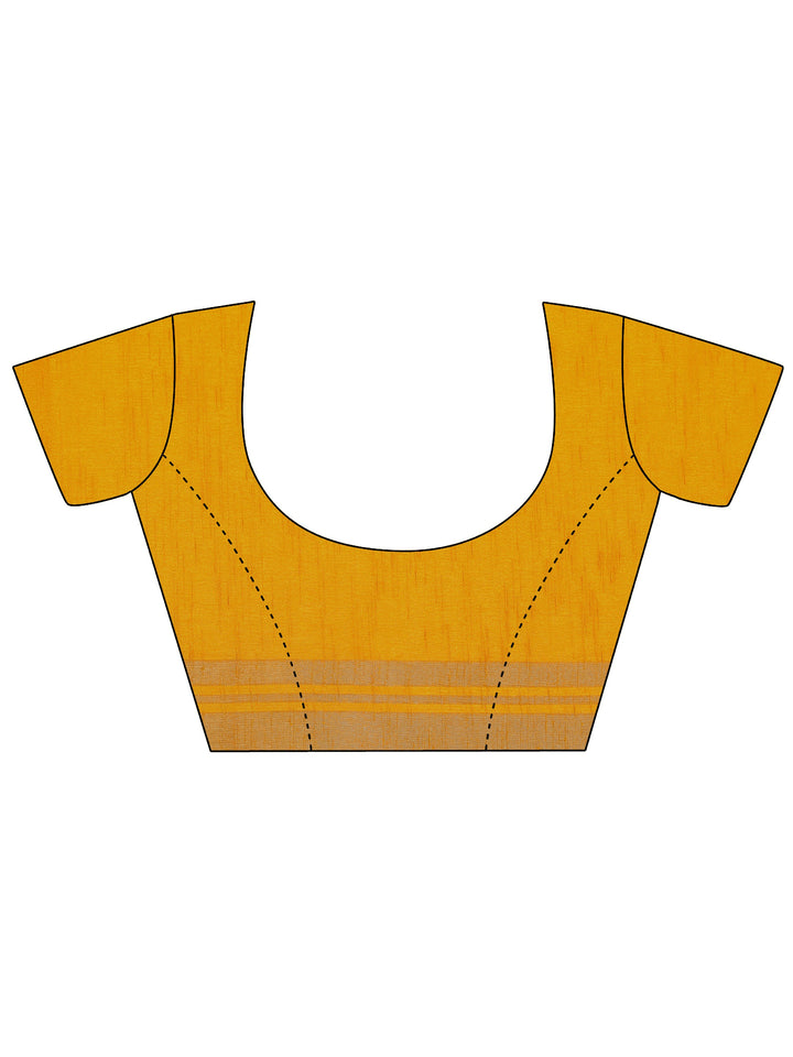 Mustard Printed Silk Blend Saree With Unstitched Blouse Piece