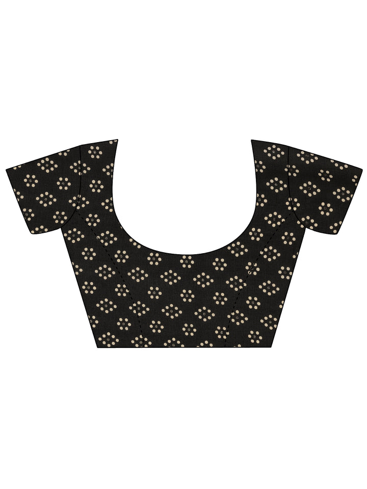 Black Printed Georgette Saree With Unstitched Blouse Piece