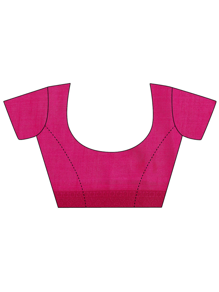 Pink Printed Silk Blend Saree With Unstitched Blouse Piece