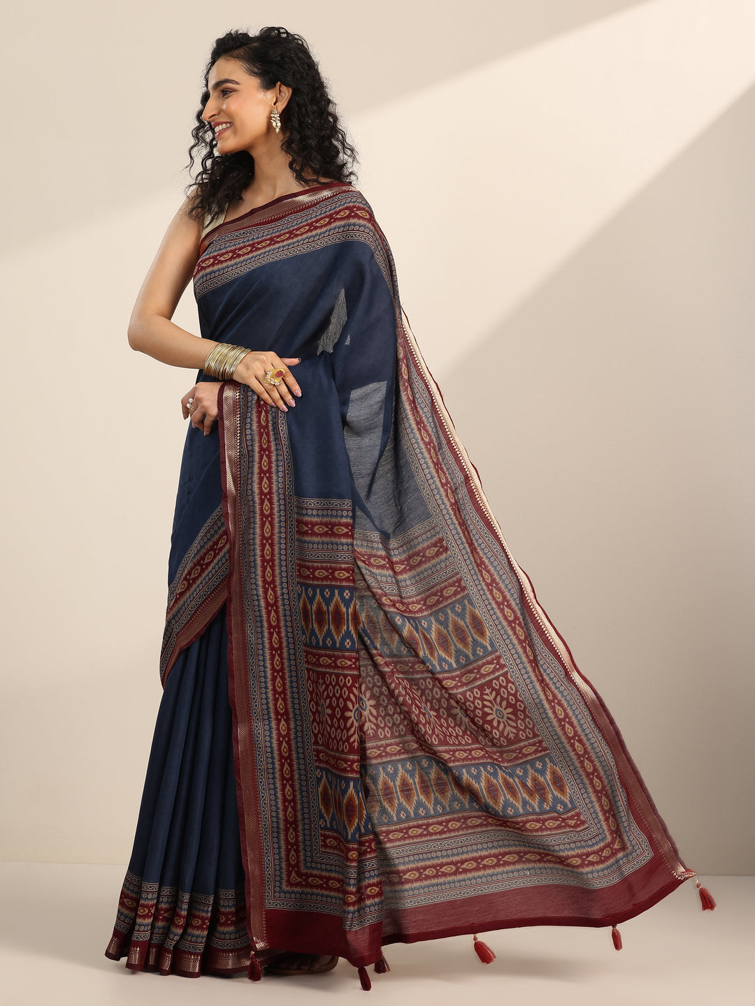 Blue Solid Cotton Silk Saree With Unstitched Blouse Piece