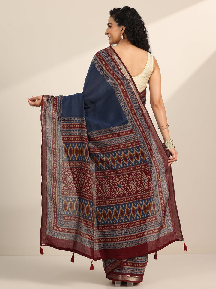 Blue Solid Cotton Silk Saree With Unstitched Blouse Piece