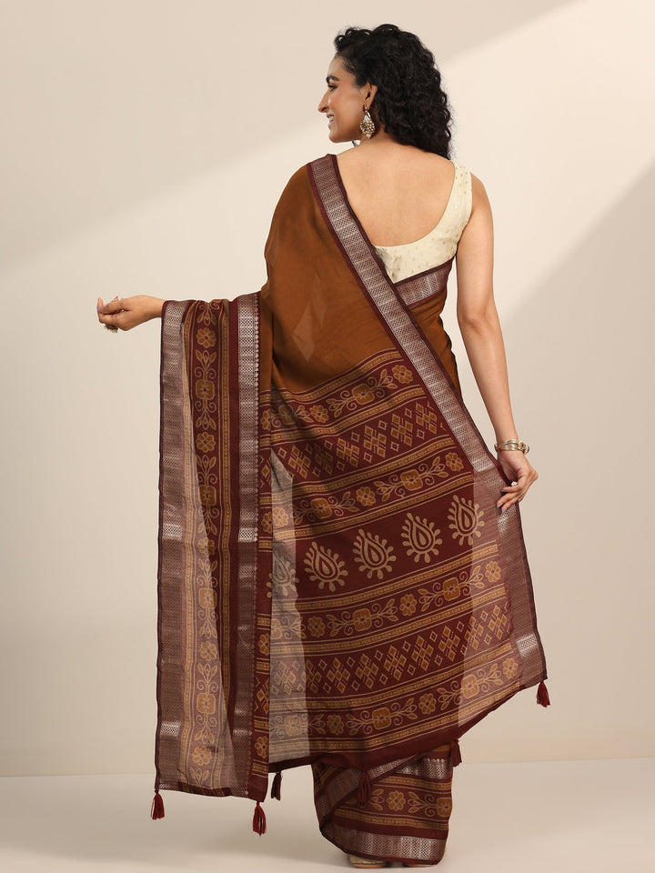 Rust Solid Cotton Silk Saree With Unstitched Blouse Piece