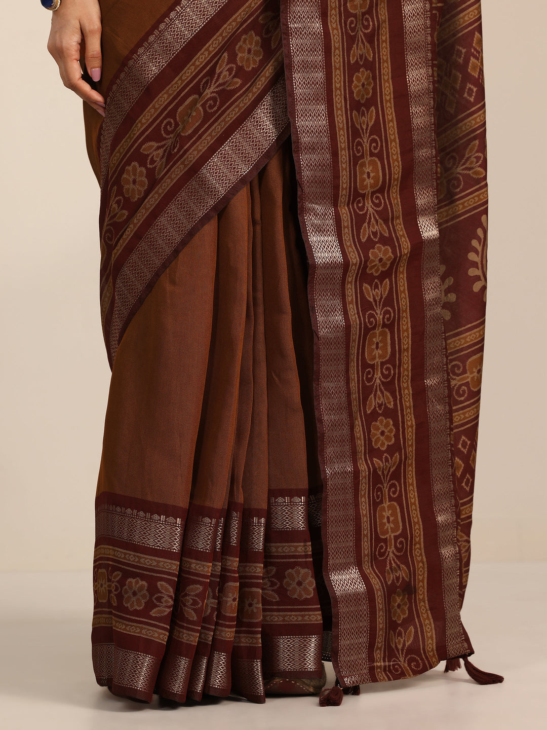 Rust Solid Cotton Silk Saree With Unstitched Blouse Piece