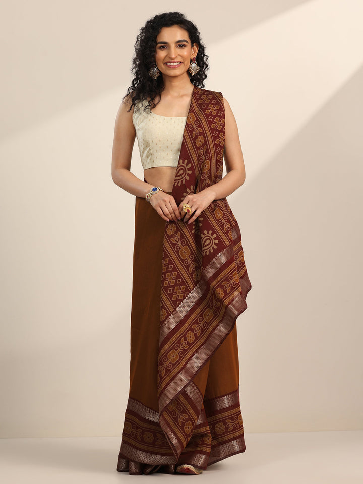 Rust Solid Cotton Silk Saree With Unstitched Blouse Piece