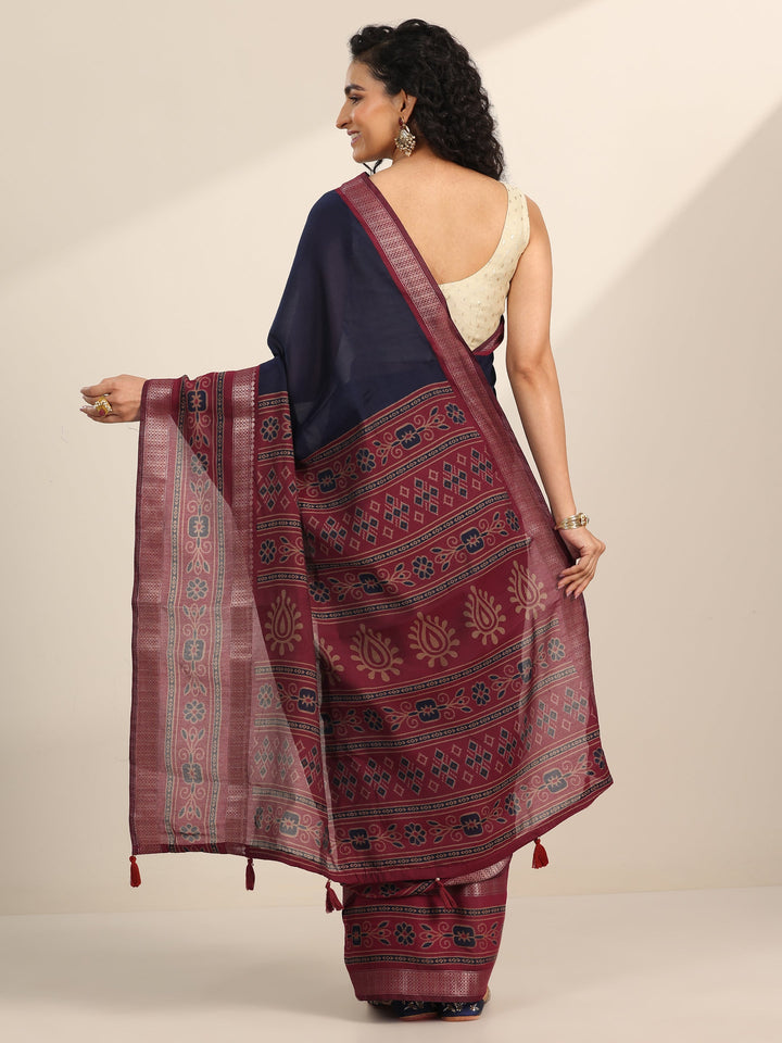 Blue Solid Cotton Silk Saree With Unstitched Blouse Piece